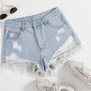 Ripped Raw Cut Denim Shorts